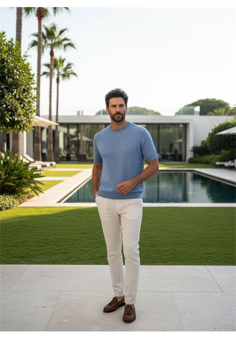 Daniele Fiesoli Men's Short Sleeve Linen Knit Crewneck Sweater - Light Blue Melange DANIELE FIESOLI |  | 04910022